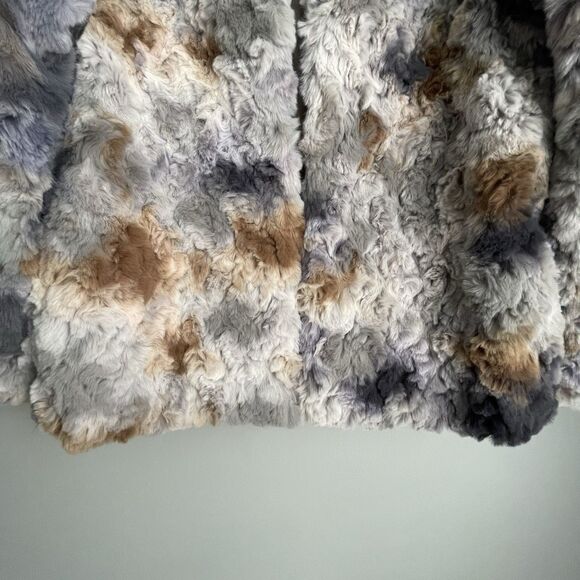 Faux Fur Coat Size M Joh Hook Closure Faux Fur Lilac Gray Cream Brown Fuzzy - Picture 16 of 16